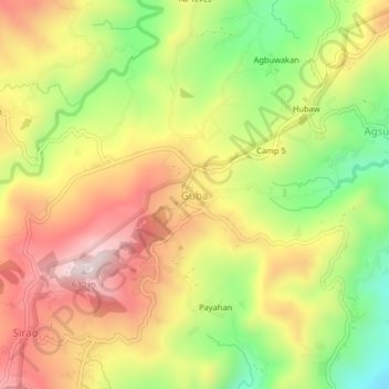 Topografische kaart Guba, hoogte, reliëf