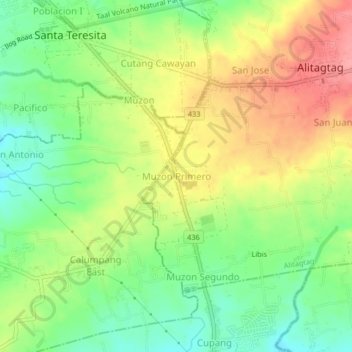 Topografische kaart Muzon Primero, hoogte, reliëf