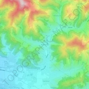 Topografische kaart Reckenberg, hoogte, reliëf