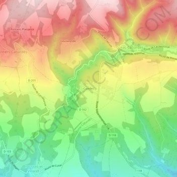 Topografische kaart Cazelles, hoogte, reliëf