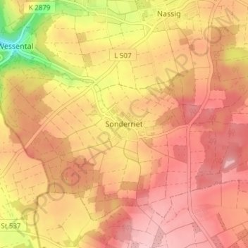 Topografische kaart Sonderriet, hoogte, reliëf