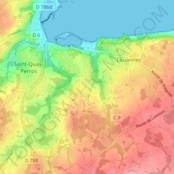 Topografische kaart Ar Vouster, hoogte, reliëf