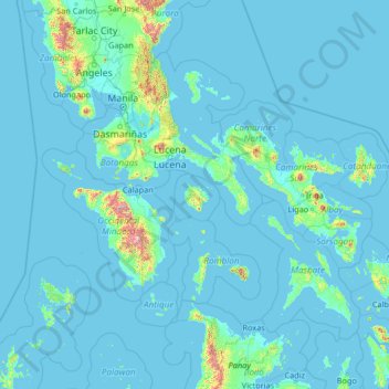 Topografische kaart Marinduque, hoogte, reliëf
