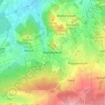 Topografische kaart Walbenreuth, hoogte, reliëf