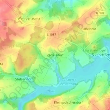 Topografische kaart Zadelsdorf, hoogte, reliëf