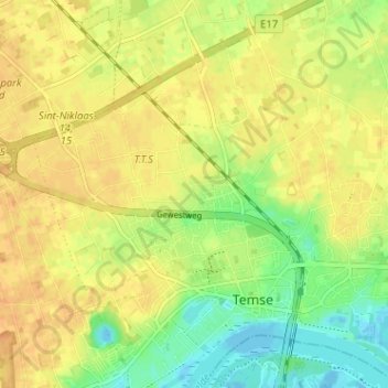 Topografische kaart Eekhoutdries, hoogte, reliëf