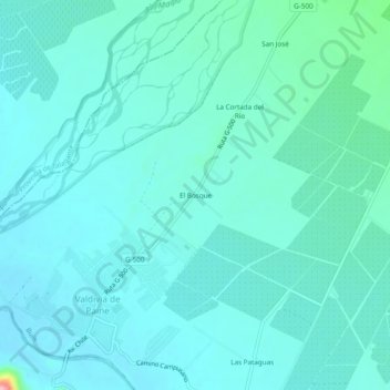 Topografische kaart El Bosque, hoogte, reliëf