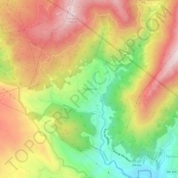 Topografische kaart Teixeira, hoogte, reliëf