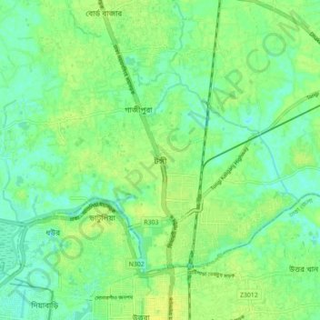 Topografische kaart Tongi, hoogte, reliëf