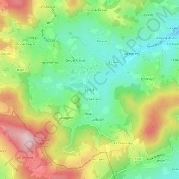 Topografische kaart Le Bief, hoogte, reliëf