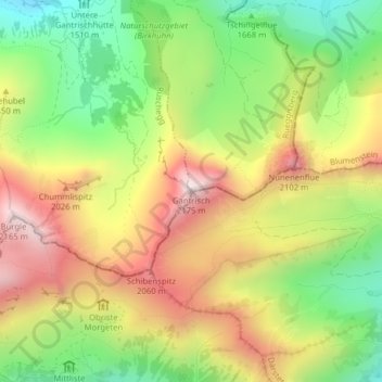Topografische kaart Gantrisch, hoogte, reliëf