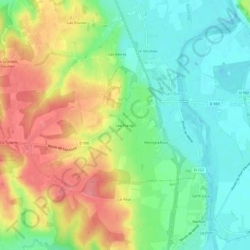 Topografische kaart Les Étangs, hoogte, reliëf