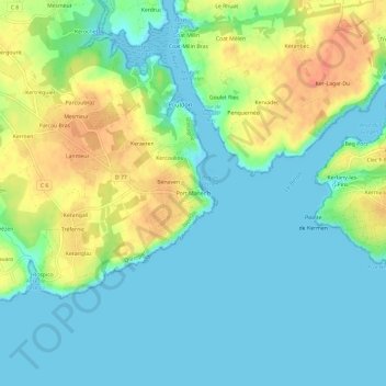 Topografische kaart Port Manec’h, hoogte, reliëf
