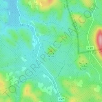 Topografische kaart Calla, hoogte, reliëf