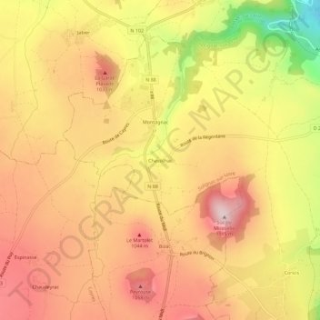 Topografische kaart Chassilhac, hoogte, reliëf