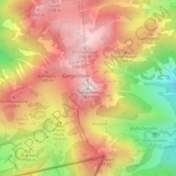 Topografische kaart Geigelstein, hoogte, reliëf