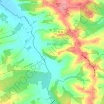 Topografische kaart Coucuron, hoogte, reliëf