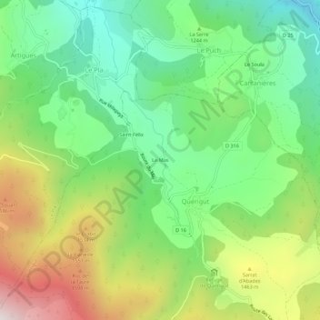 Topografische kaart Le Mas, hoogte, reliëf