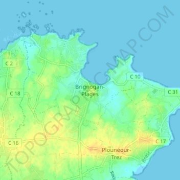 Topografische kaart Brignogan-Plages, hoogte, reliëf
