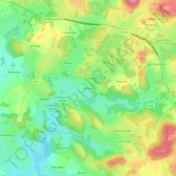 Topografische kaart Etempes, hoogte, reliëf