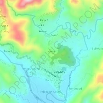 Topografische kaart Purok 6, hoogte, reliëf
