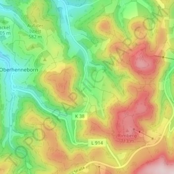 Topografische kaart Oberrarbach, hoogte, reliëf
