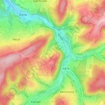 Topografische kaart Lignely, hoogte, reliëf