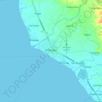 Topografische kaart Hilongos, hoogte, reliëf