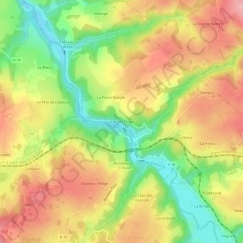 Topografische kaart La Roche Etroite, hoogte, reliëf
