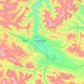 Topografische kaart Golog Tibetan Autonomous Prefecture, hoogte, reliëf