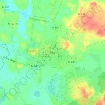 Topografische kaart Bara, hoogte, reliëf