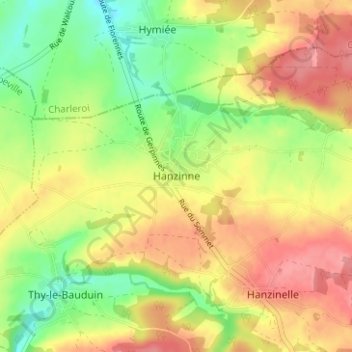 Topografische kaart Hanzinne, hoogte, reliëf