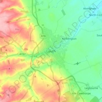 Topografische kaart Louth, hoogte, reliëf