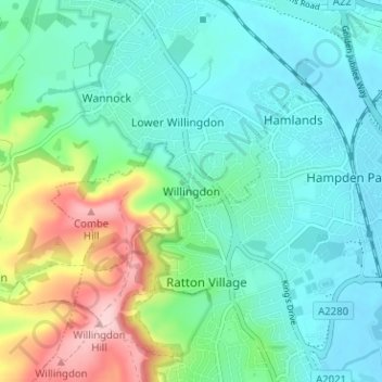 Topografische kaart Willingdon, hoogte, reliëf