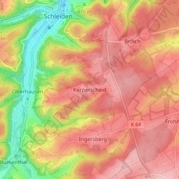 Topografische kaart Kerperscheid, hoogte, reliëf