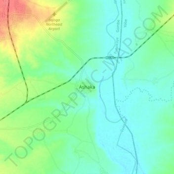 Topografische kaart Ashaka, hoogte, reliëf