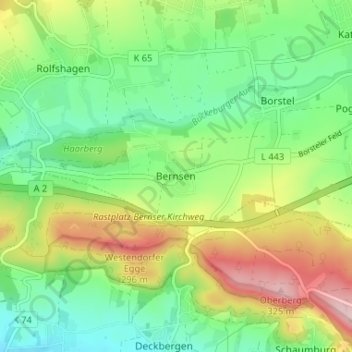 Topografische kaart Bernsen, hoogte, reliëf