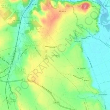 Topografische kaart La Chaux, hoogte, reliëf