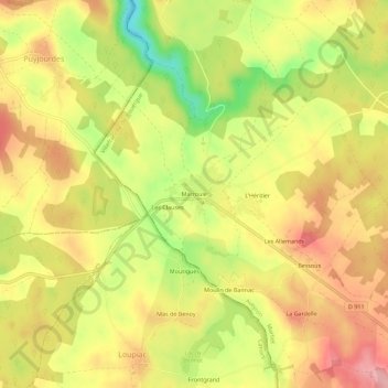 Topografische kaart Marroule, hoogte, reliëf