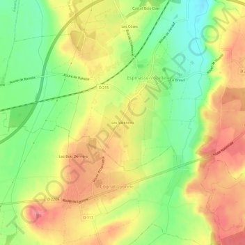 Topografische kaart Les Varennes, hoogte, reliëf
