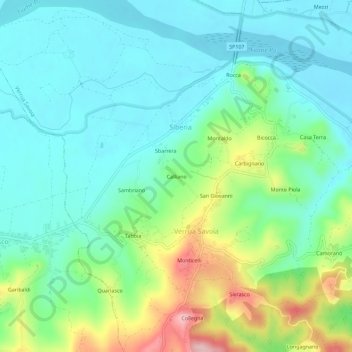 Topografische kaart Calliano, hoogte, reliëf