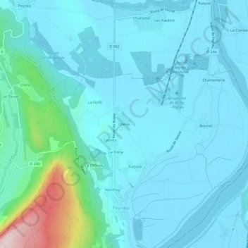 Topografische kaart Chêne, hoogte, reliëf