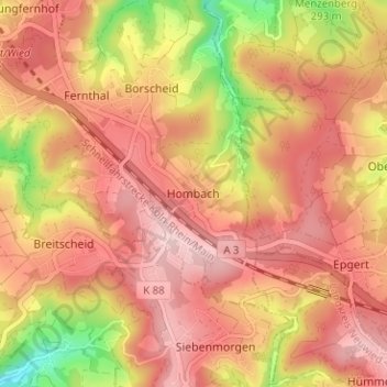 Topografische kaart Hombach, hoogte, reliëf