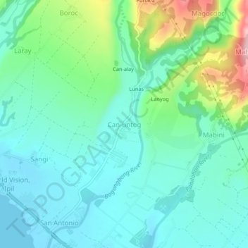 Topografische kaart Can-untog, hoogte, reliëf