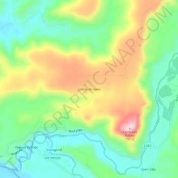 Topografische kaart Lomas de Upeo, hoogte, reliëf