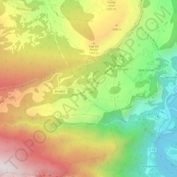 Topografische kaart Fígols, hoogte, reliëf