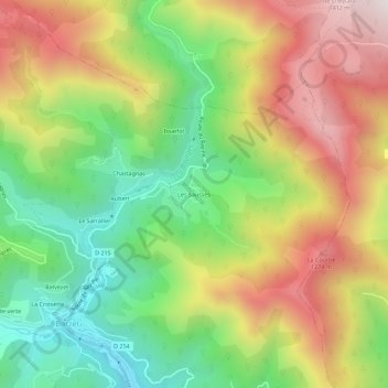 Topografische kaart Les Sausses, hoogte, reliëf