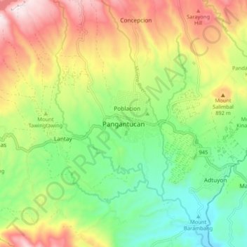 Topografische kaart Pangantucan, hoogte, reliëf