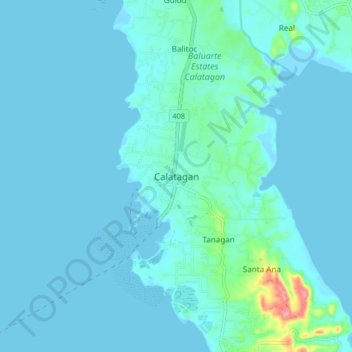 Topografische kaart Calatagan, hoogte, reliëf