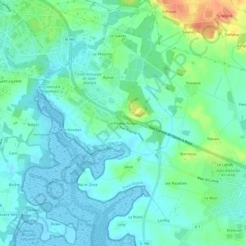 Topografische kaart Le Poteau Rouge, hoogte, reliëf